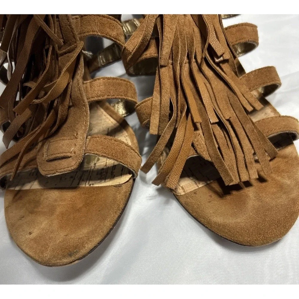 Sam Edelman Sandra‎ Boho Fringe Brown Suede Wedge Women's Size 9.5